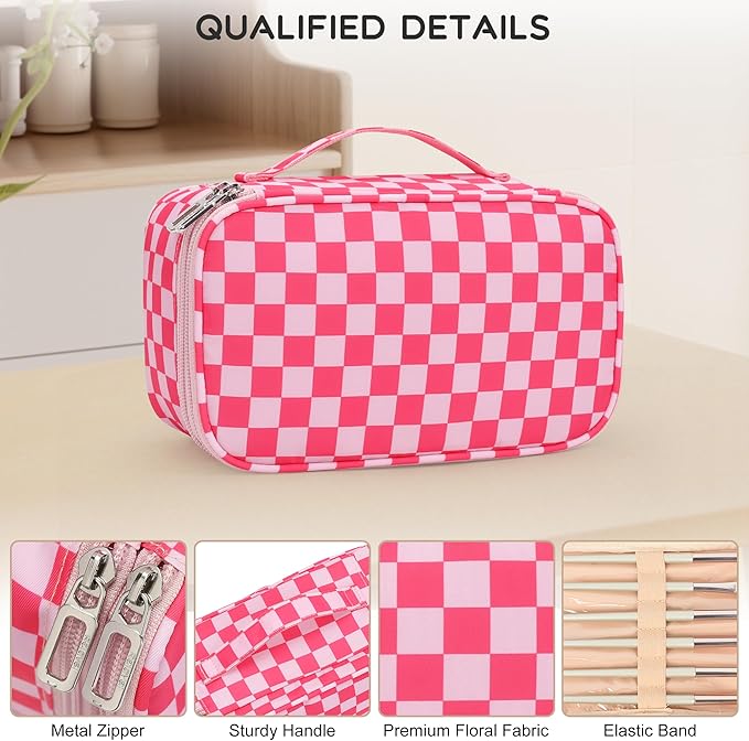 Relavel Makeup Bag, Cute Travel Cosmetic Bag, Small Pink Make Up Bags, Portable Toiletry Storage for Women Girl, Waterproof Makeup Organizer for Gym, Camping, Trip, Daily Use - Rose Red