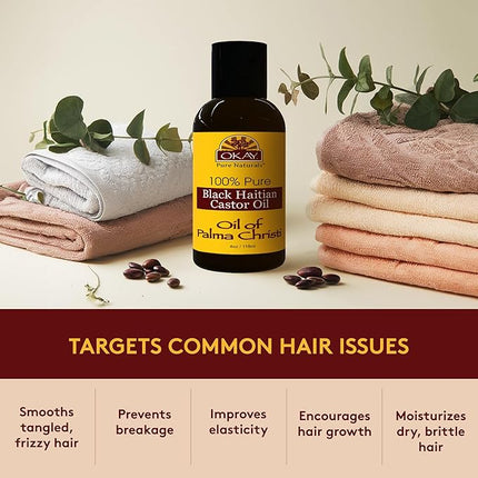 Okay Pure Naturals Black Haitian Castor Oil - Castor Oil for Hair Growth for Men & Women, Moisture for Skin, Scalp, Eyelashes, Eyebrows - 4 oz Glass Bottle (Pack of 2)
