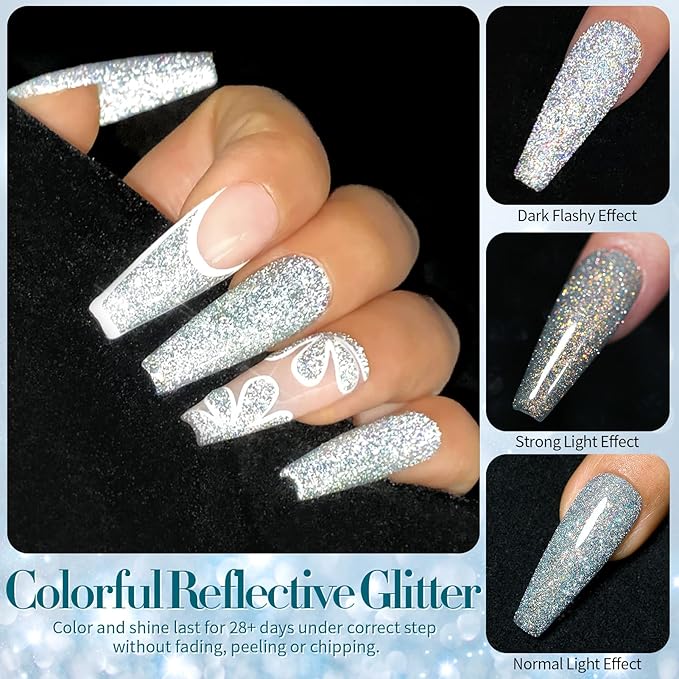 Born Pretty Reflective Glitter Gel Nail Polish Shimmer Sequins Sparkly Shiny Disco DJ Glitter Sequins Nail Polish 6PCS 7ML