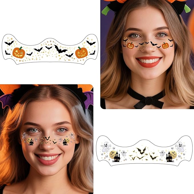 Glitters Halloween Freckle Temporary Tattoos, Metallic Face Makeup Patches Gothic Punk Sparkle Patches, Spider Web Bat Stickers Tattoo for Adult Kids Tattoo Masquerade Party Supplies, 12 Sheets