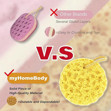 myHomeBody Bath Sponge, Foam Loofah, Body Scrubber for Bathing, Exfoliating Shower Pouf for Shower - Large Size, Lots of Lather, Round, 3 Pack