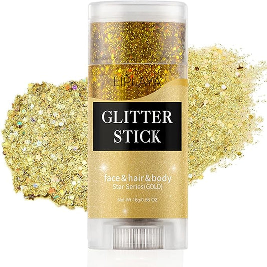 Gold Face Body Glitter Stick, Rotating Mermaid Face Glitter Stick, Holographic Chunky Glitters for Face/Body/Hair/Eye/Lip