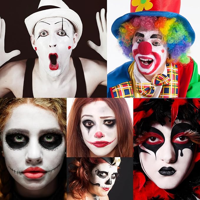 Halloween Joker Clown Makeup Kit, Black White Face Body Paint + Red Nose, SFX Makeup Set for Teens and Adults Art Costume
