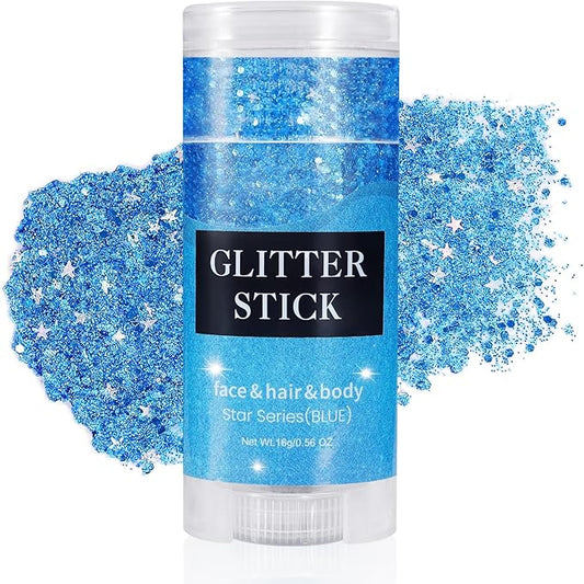 Mysense Blue Body Glitter Stick, Waterproof Face Glitter Makeup, Festival Rave Pride Accessories, Hair Glitter Gel for Kids Women, Sparkling Mermaid Sequin Chunky Glitter Face Paint, 0.56oz