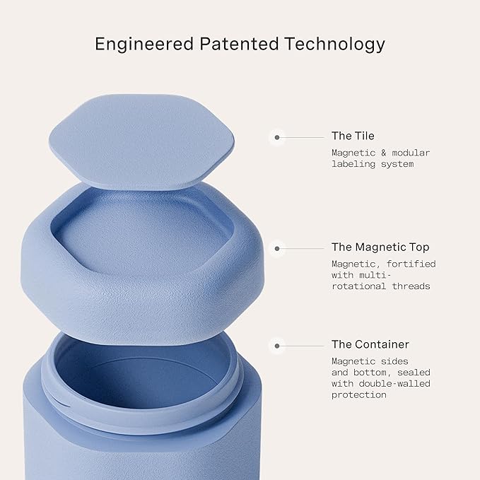 Cadence Travel Containers - Daily Routine Capsule Set - Magnetic Containers with Lids,4 Flex Mediums (1.32oz) & 3 Flex Smalls (0.56oz) - Shampoo, Conditioner, Body Wash, Pills, & More - Pacific