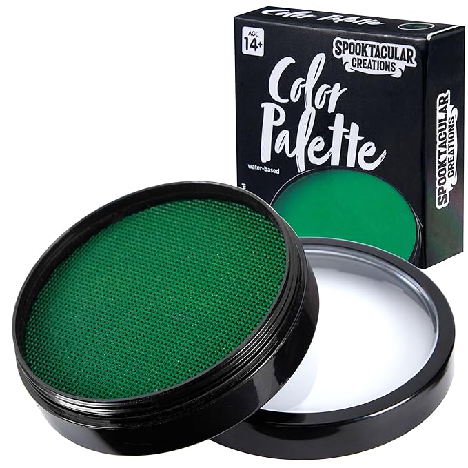 Spooktacular Creations Halloween Makeup Face Body Paint Waterproof Foundation Cream Cake Tub, Halloween Party Cosplay Clown Sfx Costume and Dress Up Makeup for Adult(1 Oz, Green)
