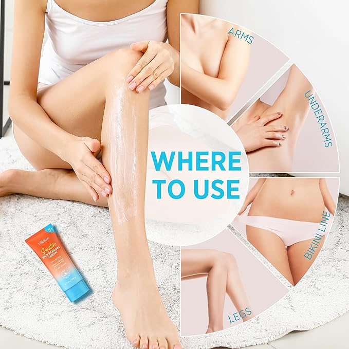 Hair Removal Cream for Women – Painless Sensitive Skin Depilatory for Legs, Arms, Bikini Line & Underarms – Natural Aloe, Chamomile & Vitamin E for Smooth & Nourished Skin
