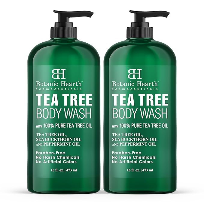 Botanic Hearth Tea Tree Body Wash | 16 Fl Oz | Helps Soothe Itchy, Dry Skin, Body Wash With 100% Pure Tea Tree Oil | Sulfate Free, Paraben Free, For Men And Women Set Of 2