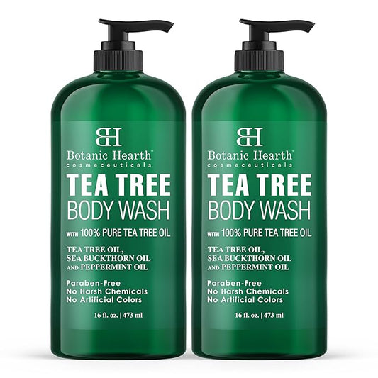 Botanic Hearth Tea Tree Body Wash | 16 Fl Oz | Helps Soothe Itchy, Dry Skin, Body Wash With 100% Pure Tea Tree Oil | Sulfate Free, Paraben Free, For Men And Women Set Of 2