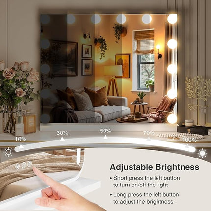 Hollywood Vanity Mirror with 14 LED Bulbs, Professional Lighted Makeup Mirror with Adjustable Brightness & 3 Color Temperatures, Light up Mirror for Bathroom, Dressing Room