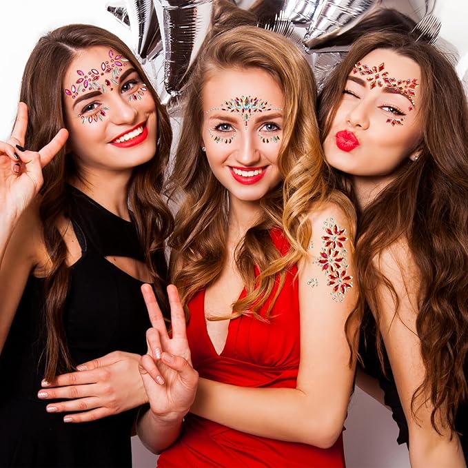 12 Sets Face Jewels Gems Mermaid Glitter Rhinestone Crystal Stickers Waterproof Eyes Temporary Tattoos for Party, Rave Festival, Carnival, Holiday Costumes, Accessories