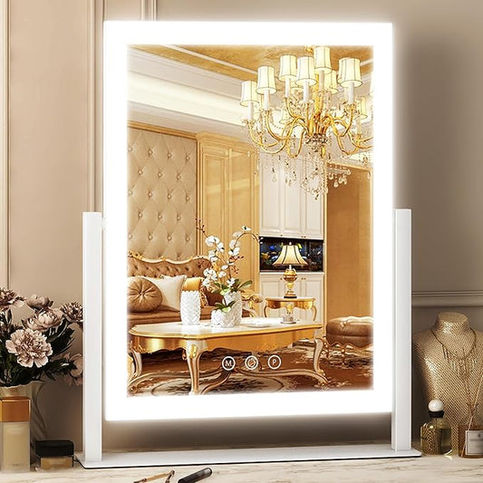 FENNIO Vanity Mirror with Lights - 17"x13" Lighted Makeup Mirror, Makeup Mirror with Lights, Touch Screen with 3-Color Lighting, Dimmable,Desk Mirror with Light for Vanity Tabletop
