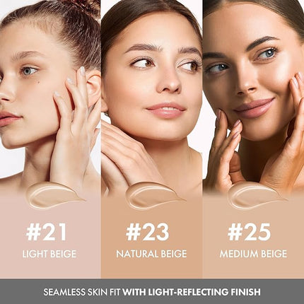 Blending Cushion 4-in-1 Korean Cushion Foundation with Italian Caviar, Collagen & Hyaluronic Acid - 12HR Long Lasting, Hydrating & Age-Defying Makeup Concealer 0.44 oz (#25 Medium Beige)