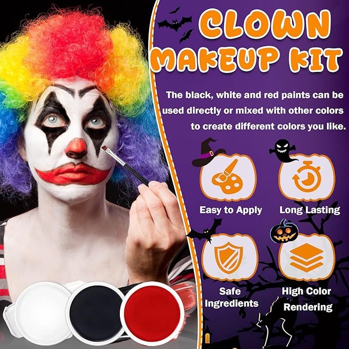 CAHIUYOA Halloween Special Effects SFX Zombie Vampire Makeup Kit,Black White Red Face body Paint with Fake Blood Spray & Gel,Scar Wax,Spatula,Brush Stipple Sponges for Halloween Cosplay Party(20PCS)