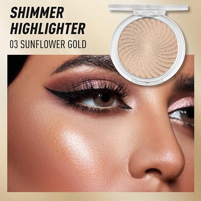 Highlighter Makeup Palette Shimmer Glitter Face Body Illuminator Highlighter Makeup Kit Long Lasting Highly Pigmented Highlighters Makeup Palette #3 Sunflower Gold