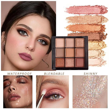 K'APEINE Eyeshadow Palette 9-Colors Nude Eye Shadow Palette Natural Brown Makeup Kit Warm-Toned Highly Pigmented Eyeshadow for Eyes Long Lasting Naturing-Looking for Women-Chocolate