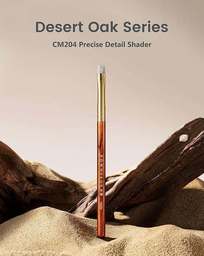 Desert Oak Series Precise Detail Shader - 7mm Arctic Fox & Goat Hair Brush for Lash Line & Outer V, Luxury Bubinga Handle (CM 204)