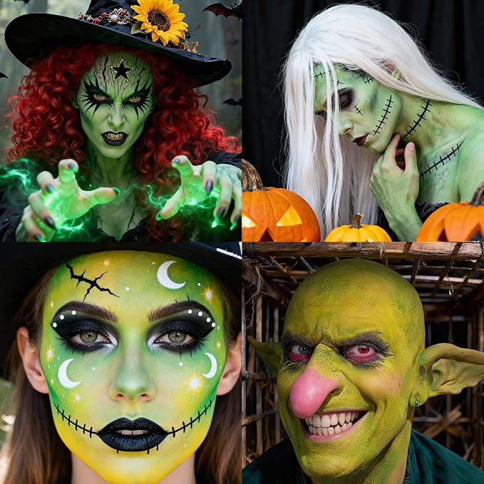 Halloween Black Yellow Green Face Paint Face Painting Kit For Witch Beast Boy Zombie Monster, Baseball Softball Sport Games, Cosplay, Costume, Theme Parties and SFX Special Effect