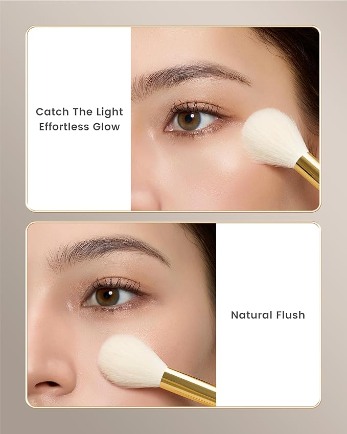 Desert Oak Series Luminous Flame Highlighter Brush - Natural Goat Hair Bristles for Precise Highlight & Blush, Luxury Bubinga Wood Handle (CM 163)