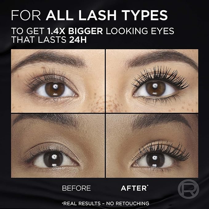 L'Oreal Paris Voluminous Panorama Mascara, Volumizing and Lengthening Formula, Longwear, Smudge-Resistant and Washable, All Night Black Mascara, 0.33 Fl Oz