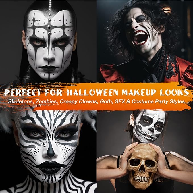 BOBISUKA White Face & Body Paint Stick Washable Water-Based Face Paint Makeup Stick for Halloween Clown, Joker, Zombie, Mime, Skeleton, Skull, Cosplay, SFX, Sports Eye Black & Costume Party