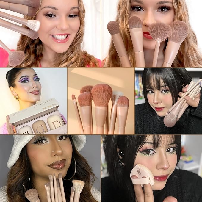 DUcare Makeup Brushes Set 14Pcs Coffee Series Makeup Brush set with Makeup Sponges Gifts Foundation Blending Face Powder Blush Eye Shadows Brushes