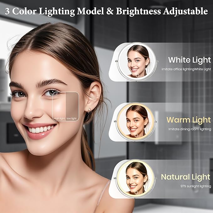 9" Large 15X Rechargeable Wall Mounted Lighted Makeup Mirror Nickel, 5000mAh HD Magnifying Mirror with 3 Color Bright Lights Touch Screen Dimmable, 17" Extendable 360° Swivel Bathroom Vanity Mirror