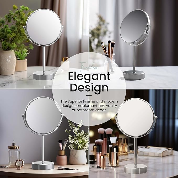 KIBI Free Standing Magnifying Makeup Mirror | Dual-Sided 1X/5X Magnification | 360° Rotating Vanity Mirror for Precise Grooming, Skincare & Beauty (Matte Black, KMM103)