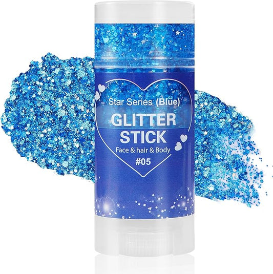 Mysense Blue Body Glitter Stick,Face Hair Glitter Makeup,Sparkling Mermaid Sequins Chunky Glitter Face Paint,Singer Concert Outfit Festival Rave Accessories for Women and Kids