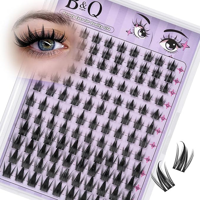 B&Q Manga Lashes Clusters Anime Lashes 10-18mm Mixed 120pcs Eyelash extension Manga Style Lash Feature Side Spike Cat Eye Eyelash Clusters Perfect Choice for Beginners at Home (Lash-Anime 03)