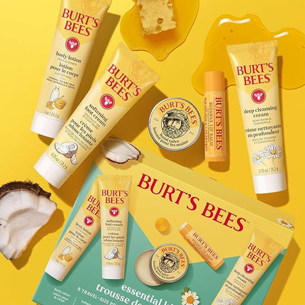 Burt's Bees Valentine's Day Gift Ideas - Essentials Everyday Set, 5 Travel Size Products - Deep Cleansing Cream, Hand Salve, Body Lotion, Foot Cream and Original Lip Balm