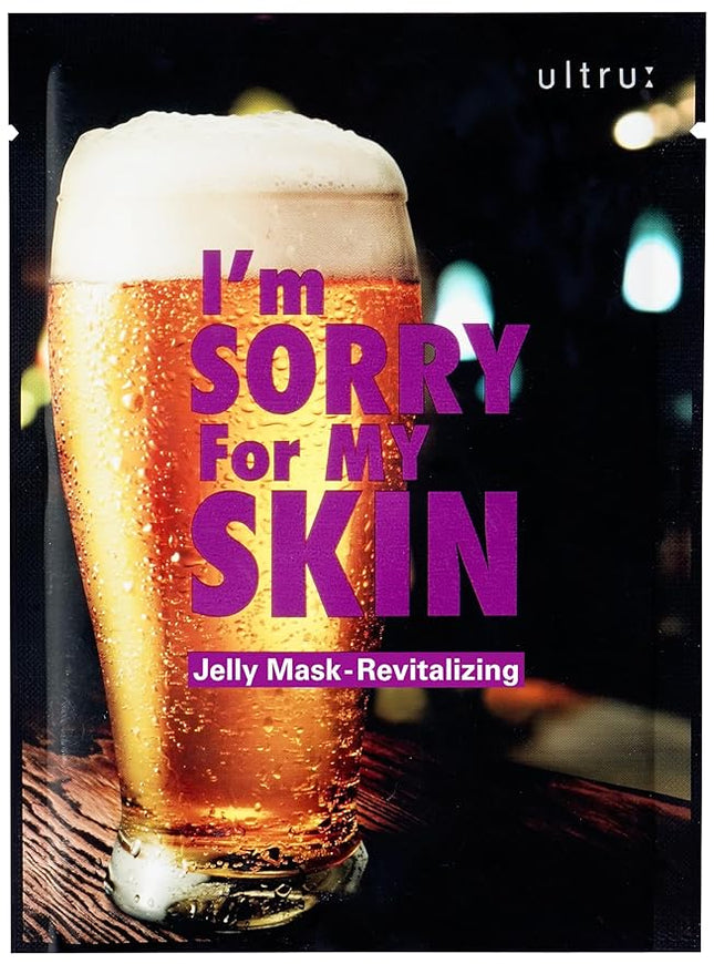 I'M SORRY FOR MY SKIN Jelly Face Mask Korean Skin Care, Fun Hydrating Sheet Masks Set, Holiday Self-Care Gifts for Women, Cute Skincare Stocking Stuffers, Pack of 10 (Beer Revitalizing Mask)