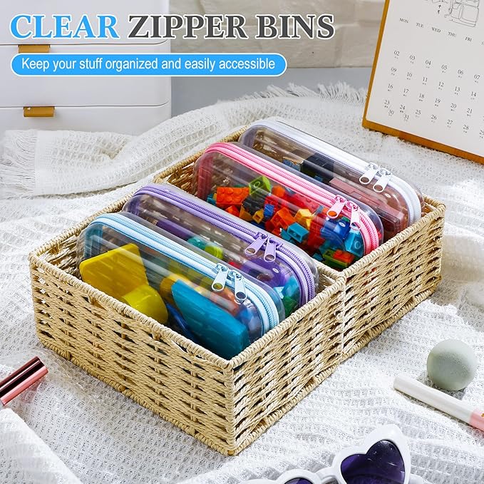Hoolerry 4 Pcs Hard Clear Zipper Case Makeup Bags Plastic Pencil Pouch Transparent Storage Box Containers for Cosmetics, Snacks, Building Blocks, Puzzles(Multicolor,7.5 x 3.9 x 2 in)