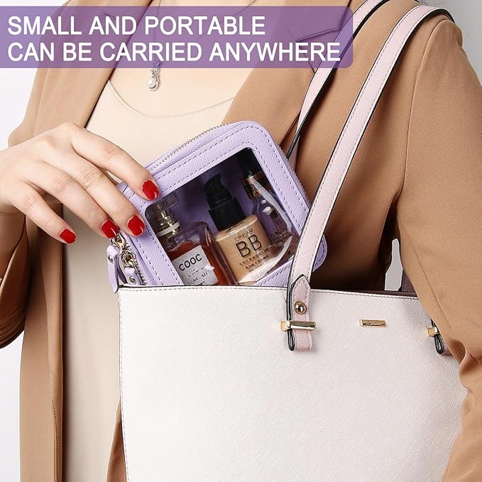 Pinkmik Small Makeup Bag Mini Clear Cosmetic Makeup Case & Toiletry Bag with Zipper Women's Purse Organizer & Car Essentials (X/Purple, MINI)