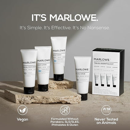 MARLOWE. Travel Essentials Kit, No. 103 Body Wash, No. 002 Body Lotion, No. 122 Facial Scrub & No. 123 Facial Moisturizer, Hydrating, Exfoliating & Nourishing Skin Care Set for All Skin Types
