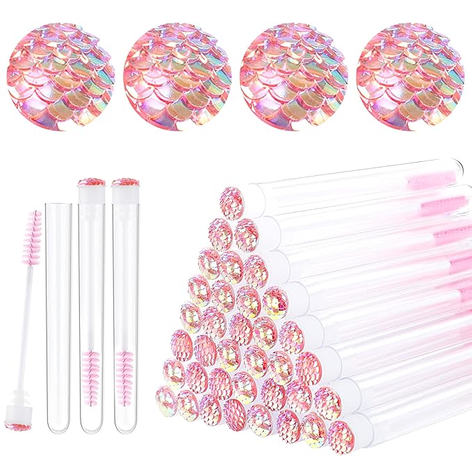 50 Pieces Disposable Mascara Brushes Eyelash Brush Lash Wand Diamond Mascara Wands with Tube Makeup Tool Lash Spoolies Sanitary Brushes Lash Extension Supplies (tube scale l pink 50)