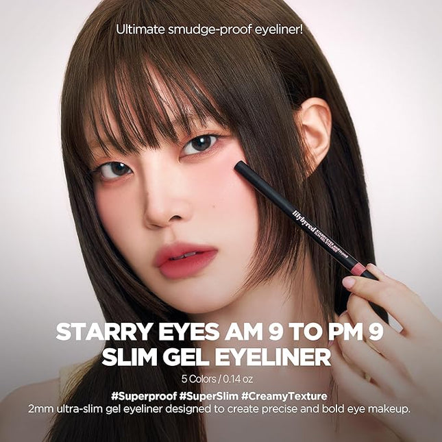 lilybyred Starry Eyes Am9 to Pm9 Slim Gel Eyeliner | Korean Ultra-Slim 2mm Gel Eyeliner, Intense Color Payoff, Creamy Formula, Easy Blending, Smudge-Proof, Long-Lasting, 0.004 oz. (01 Matt Black)