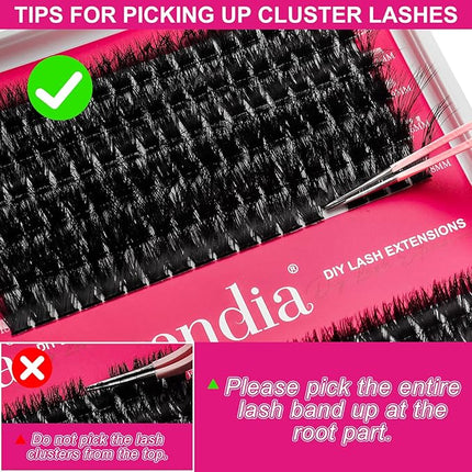 Fowendia Lash Clusters Kit Fluff 80D 100D Individual Lashes D Curl Cluster Eyelash Extensions 10-18mm DIY Lash Extension Kit Lash Bond and Seal Waterproof, Lash Applicator, Thick False Eyelashes Kit