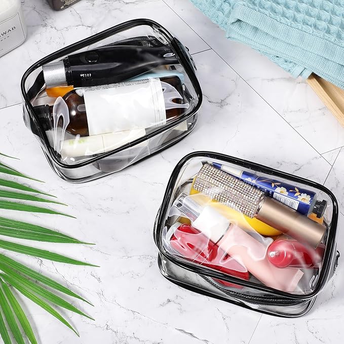 Weewooday 12 Pieces Clear Makeup Bags Cosmetic Storage Bags PVC Zipper Pouches Travel Waterproof Makeup Plastic Case for Women Organizing Toiletries Traveling Bathroom(Small,Black)
