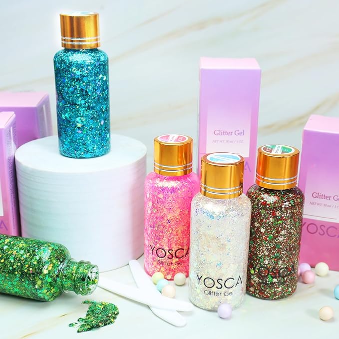 Yosca Independence Day Body Glitter Gel, 30ML Red White Blue Chunky Face Glitter, Cosmetic Patriotic Glitter Hair Glitter for Memorial Day 4th of July Independence Day Flag Makeup Rave Accessories