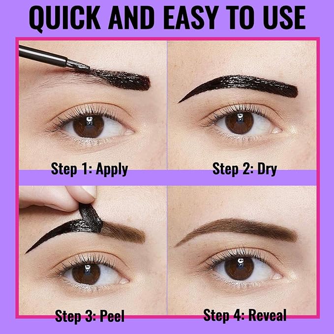 Easy Peel Off Eyebrow Gel, Tattoo Eyebrow Gel Easy Peel Off, Waterproof & Transfer-Proof Lasts Up to 3 Days Brow Color for Women, Create Fuller & Defined Looking Brows At-Home (04# Black)