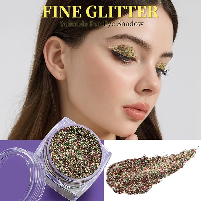 Teenitor Body Glitter Face Glitter for Halloween Makeup, Gold Purple Green Mixed Festival Glitter, Hair Glitter Gel for Halloween Rave Festival, Mardi Gras Glitter for Women Kids