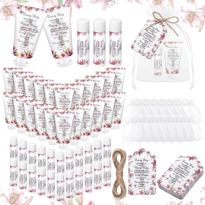 24 Sets Christian Hand Cream and Lip Balm Gift Set Christmas Christian Gift for Women Travel Size Hand Lotion Bible Verse Lip Balm Bulk for Baby Bridal Shower Mom Holiday Gift(Stylish)