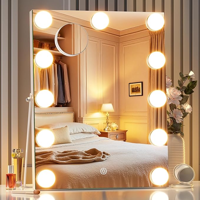 MINISO Vanity Mirror with Lights - 11" x 14" Hollywood Makeup Mirror with Adjustable Brightness,3 Modes Light, 360°Rotation