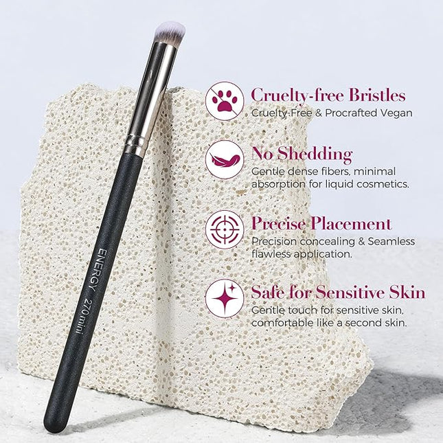 ENERGY Under Eye Concealer Brush Mini Flat Angled Kabuki Foundation Brush with Synthetic Bristles for Concealing Blending Setting Buffing with Powder Liquid Cream Cosmetics Vegan Makeup Brushes