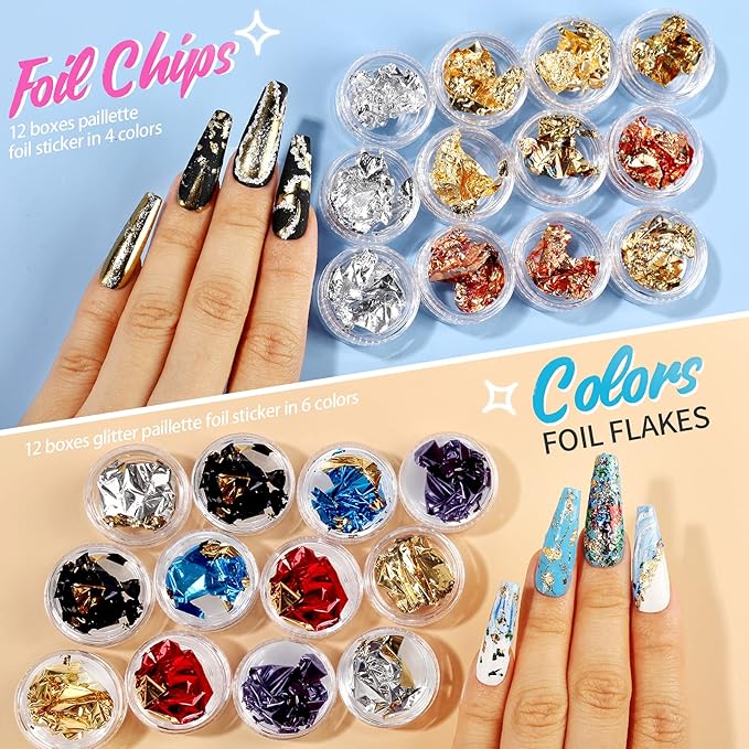 Teenitor 41 Boxes Rhinestones for Nails, Nail Gems 5 Boxes Nail Art Rhinestones 36 Boxes Nail Flakes, Nail Gems Stone Nail Design Kit, Nail Rhinestones for Nail Art Nail Accessories