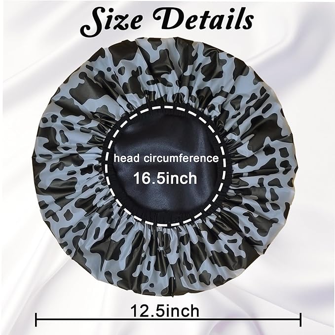 Shower Cap for Women, Shower Caps for Women Reusable Waterproof, Satin Lined Shower Cap, Hair Cap for Shower, Large Plastic Double Layers Bath Caps for Curly Hair Braids