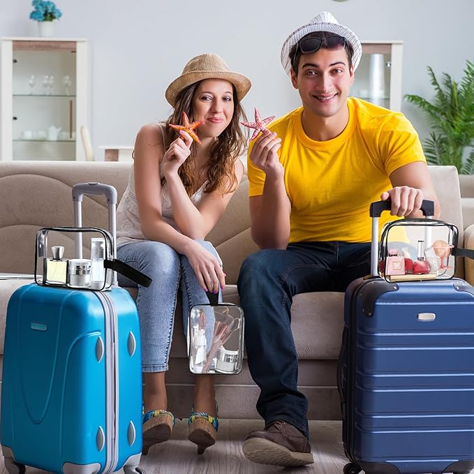 Silkfly Clear Toiletry Bag PVC Travel Cosmetic Bag with Handle Strap Makeup Pouch with Zipper Summer Vacation Salon Graduation Gift End of the Year Gifts(Black,50 Pack)