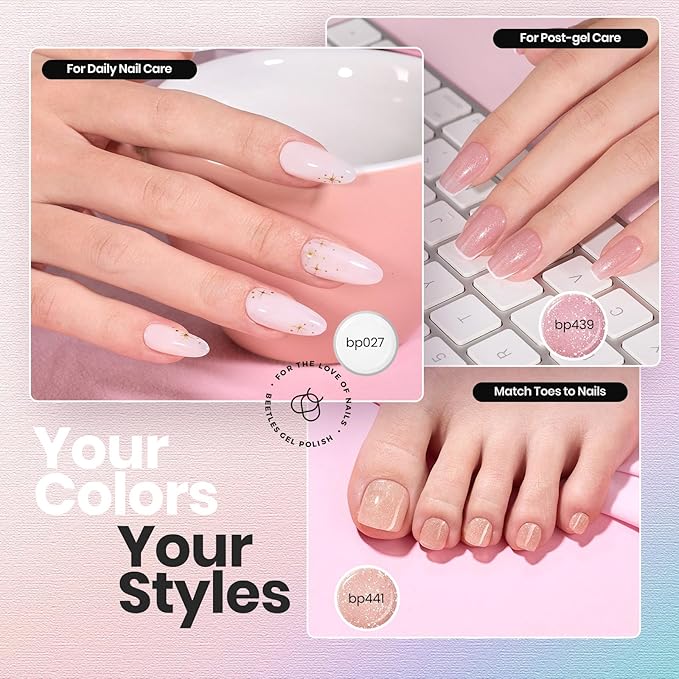 Beetles Nail Polish Set - 12 Colors Jelly Pink Quick Dry Nail Polish Glitter Nail Polish Kit Air Dry Serenely Chic Fingernail Polish Diy Nail Art Set Home