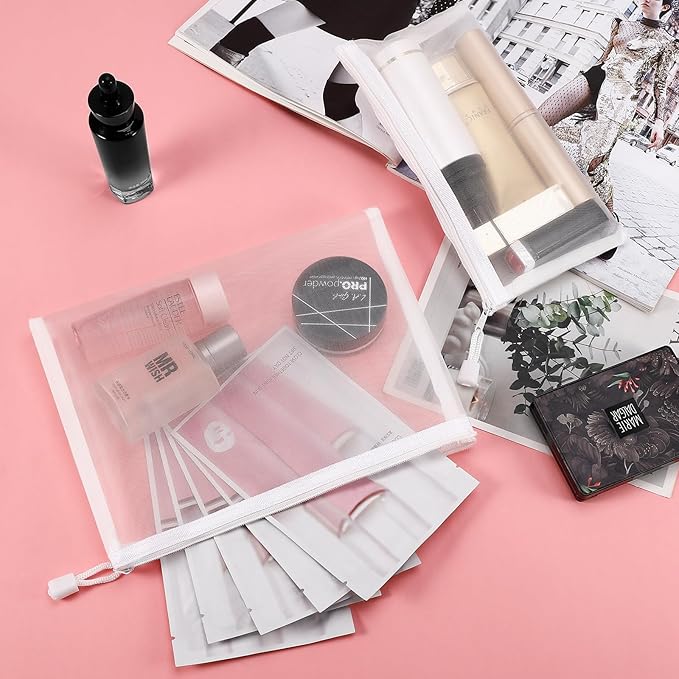 12 Pieces Zipper Nylon Mesh Pouch, Mesh Cosmetic Bags Makeup Bags Pencil Case, Multipurpose Travel Bags for Cosmetic School Office Supplies and Travel Accessories (White, A5)